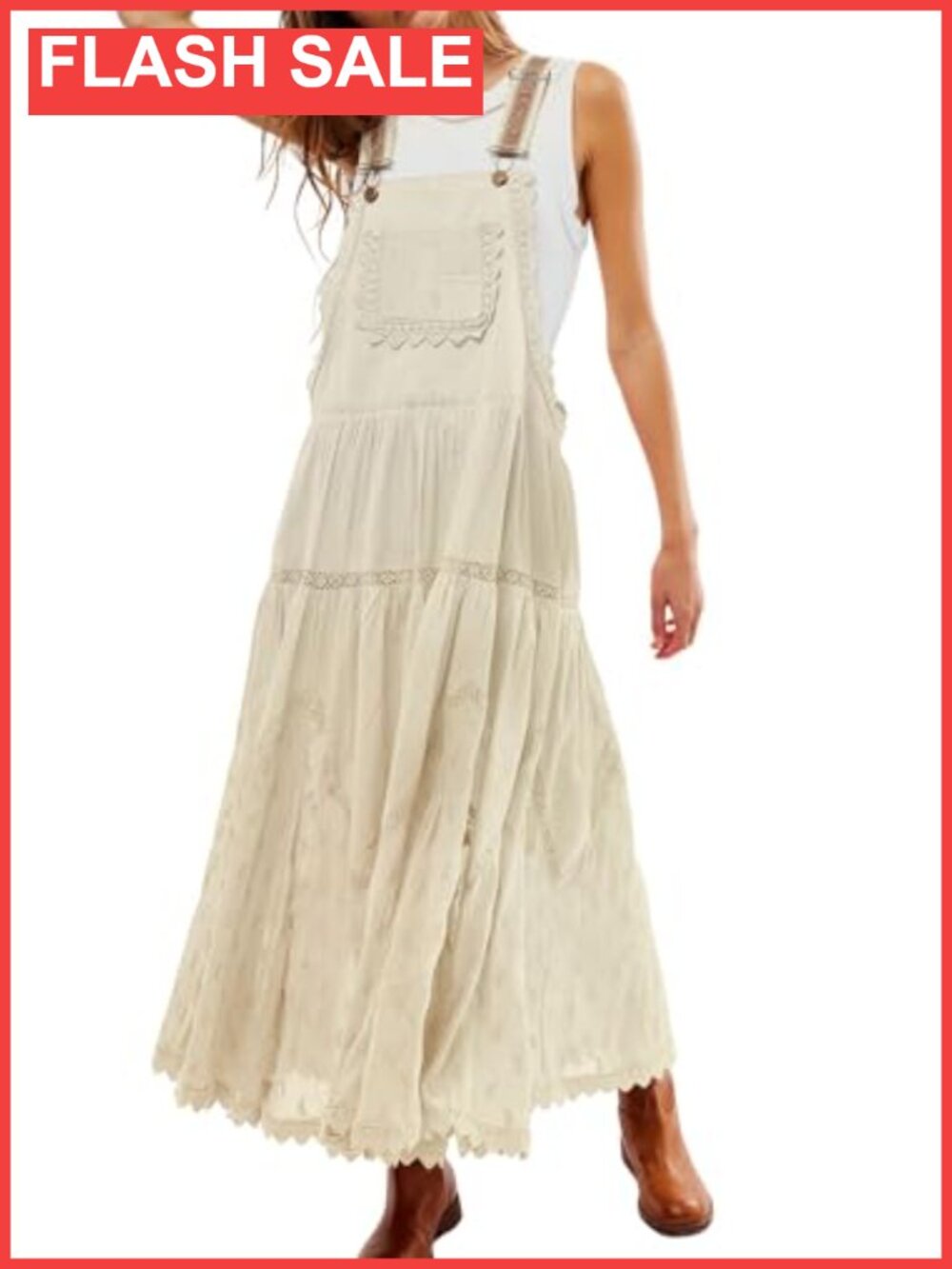 Women Maternity Bib Overall Jumper Babydoll Pinafore Maxi Dress Embroidered Lace